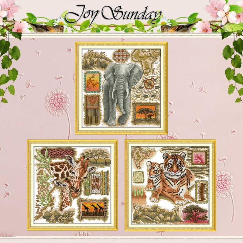 Embroidery X Stitch - สัตว์แอฟริกันปักครอสติส 11 14CT Cross Stitchชุดเสือยีราฟช้างชุดเย็บปักถักร้อย