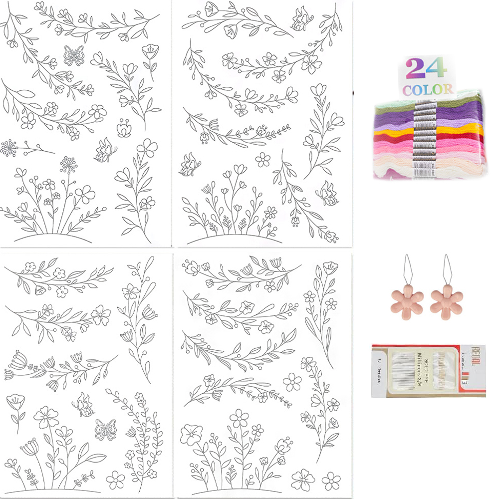 Embroidery Paper - กระดาษรองปักลายละลายน้ำได้ แผ่นรองปักลายแบบล้างออกได้ ลายดอกไม้และตัวอักษร อุปกรณ์เย็บมือสำหรับผู้เริ่มต้น