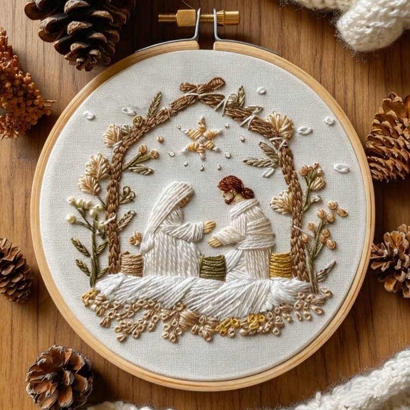 Embroidery Daisy - ชุดปักครอสติชลายพระเยซูประสูติในวันคริสต์มาส พร้อมคู่มือภาษาอังกฤษ ด้าย เครื่องมือ ชุดปักครอสติชสำหรับงาน DIY