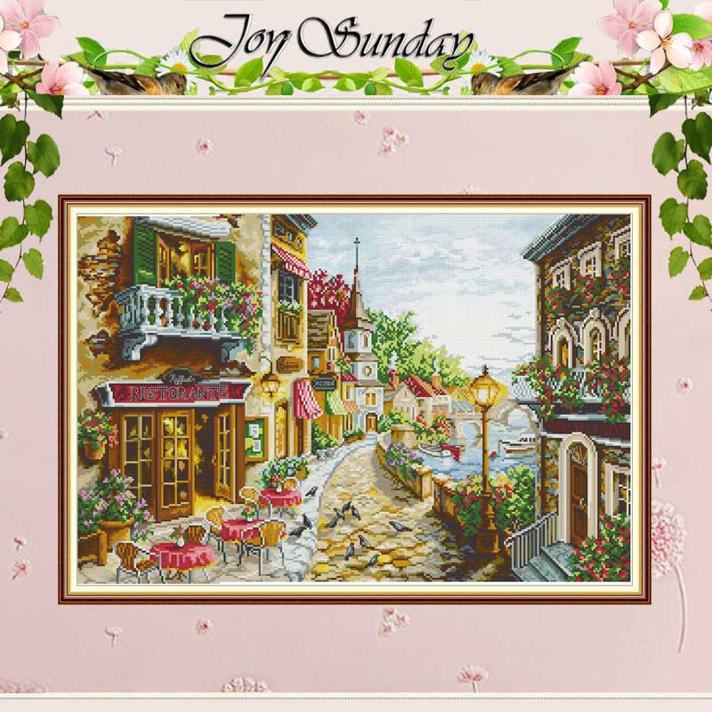 Embroidery X Stitch - ชุดงานปักครอสติชลายถนนด้านข้างร้านอาหารแบบนับจำนวนชุด14CT 11CT แบบทำมืองานปัก16CT ชุดปักครอสติสปัก