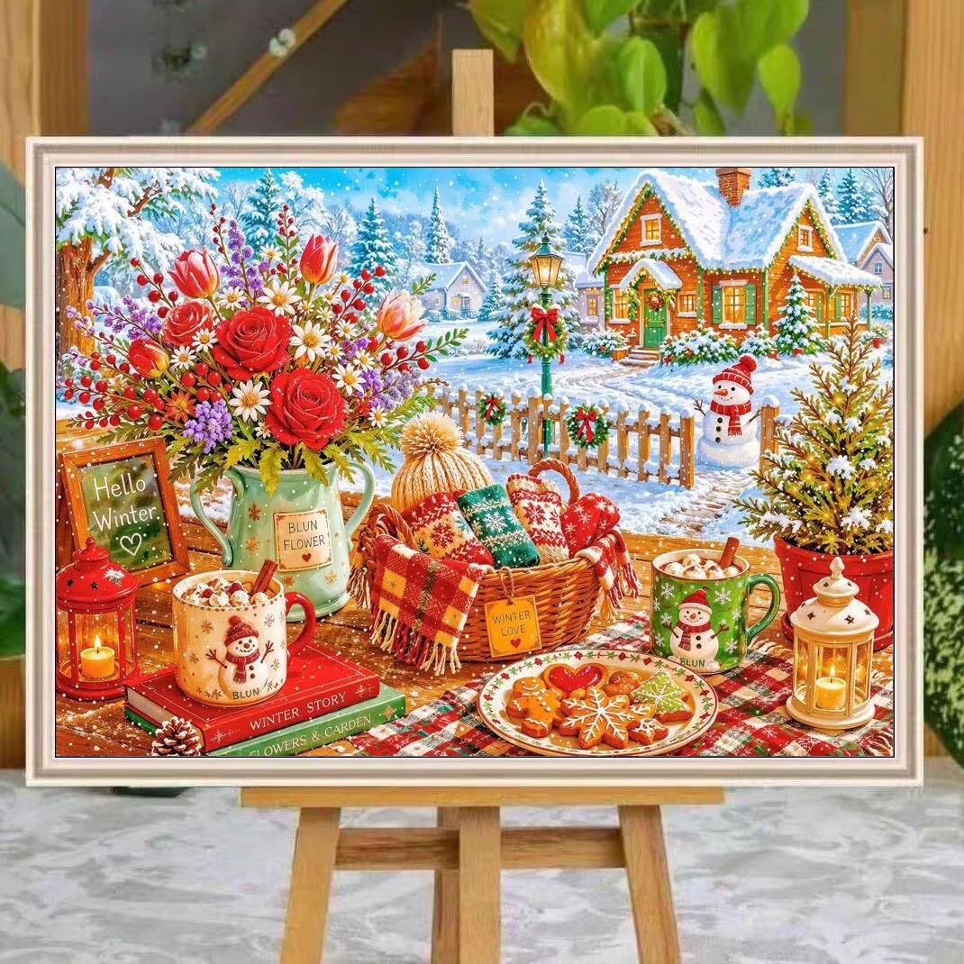 Embroidery X Stitch - ชุดงานปักครอสสติชลายฤดูหนาว 9CT 14ct พร้อมอุปกรณ์งานฝีมือ DIY พร้อมเข็มและด้าย