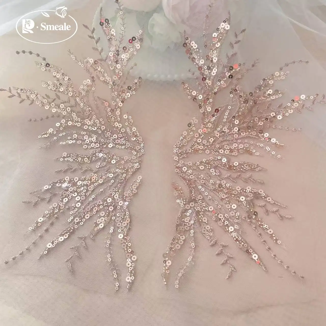 ลูกไม้ปักลายดอกไม้สีโรสโกลด์ปร - Embroidery Flower Pattern บทวิจารณ์และราคา